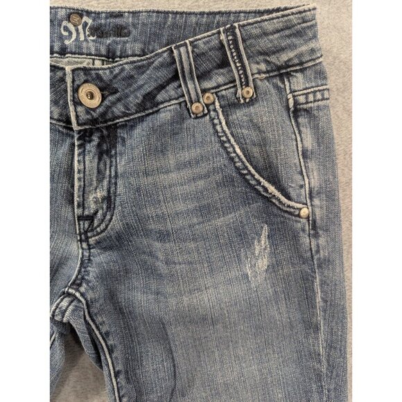 Miss Me Jeans Womens SZ 29 Blue Distressed Classic Cropped Flap Pocket Whiskers - Picture 3 of 16